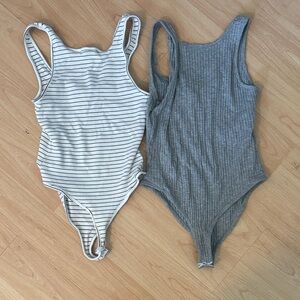 New Look Ribbed Tank Bodysuit Duo - Gray & White Stripe